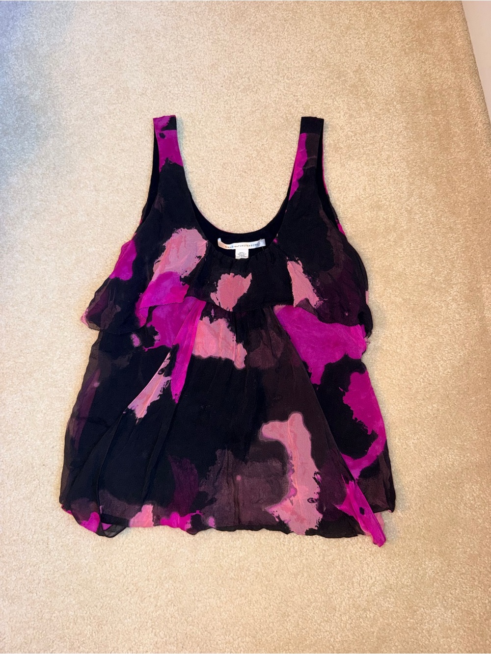 DVF Diane von Furstenberg Silk Chiffon Layered Abstract Floral Blouse